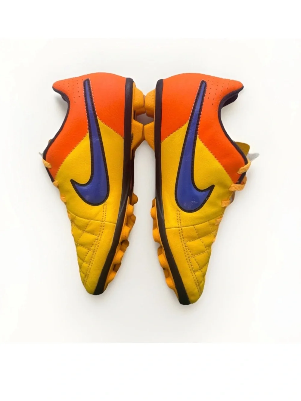 Nike Tiempo US 1.5Y Yellow Orange Blue Quilted Soccer Cleats Athletic Footwear